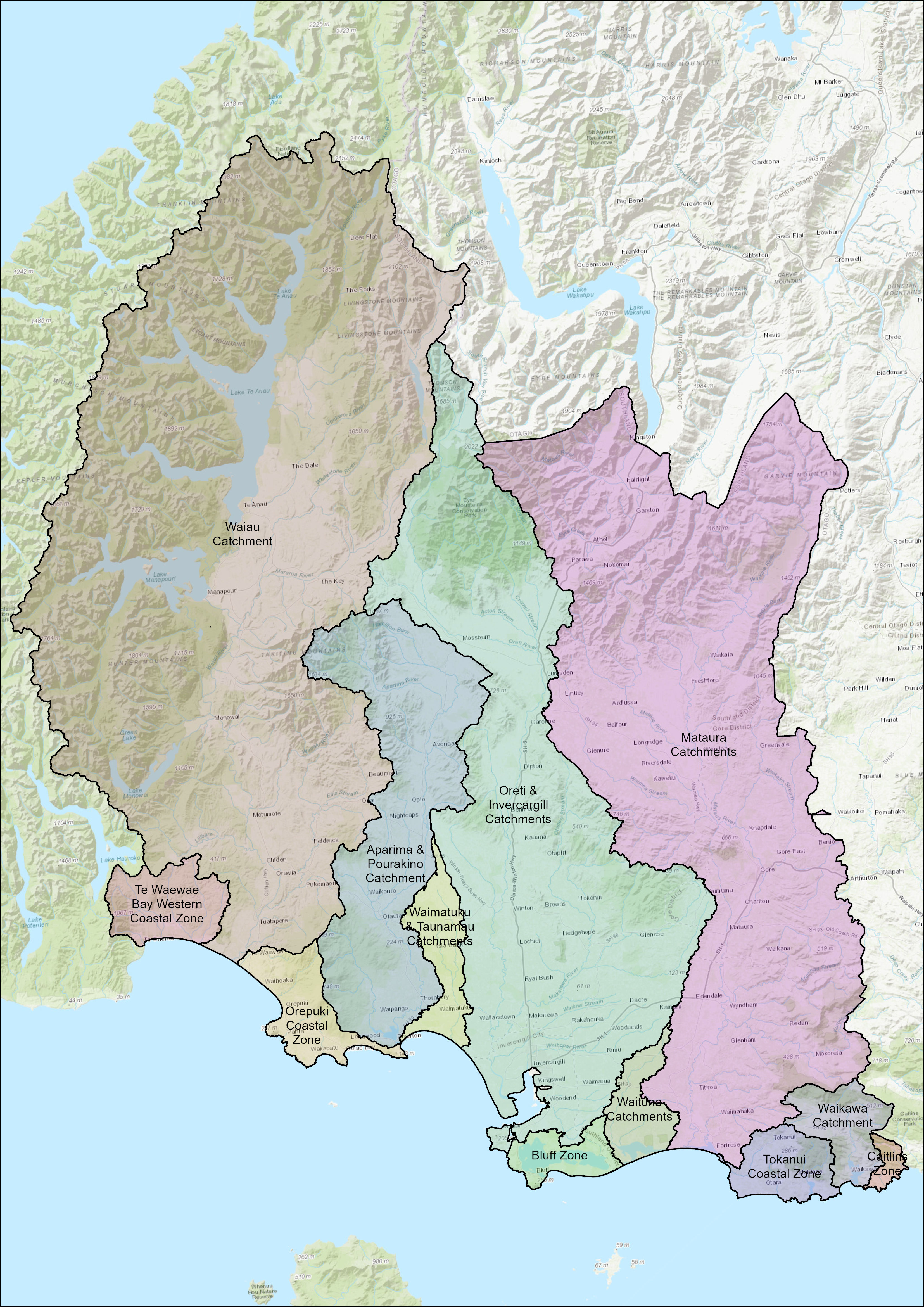 Southland with science reporting catchments